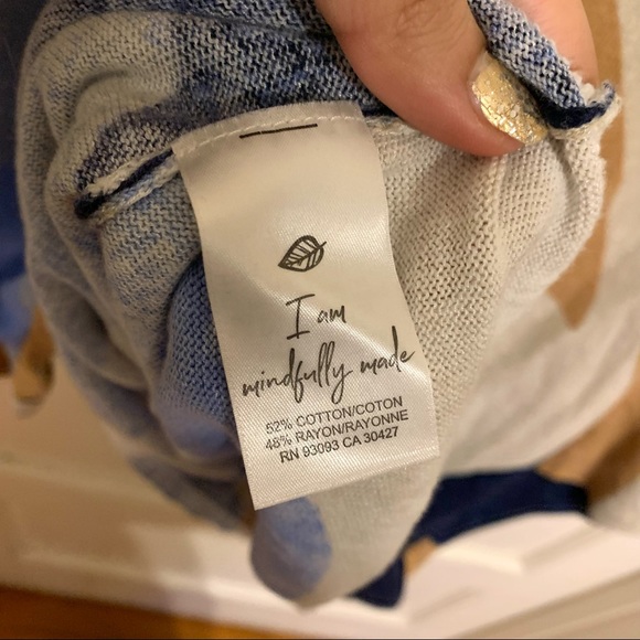 Nic+Zoe OCEAN ISLE Short Sleeve V Neck Loose Fitting Blue Geometric Knit SWEATER - Picture 13 of 16